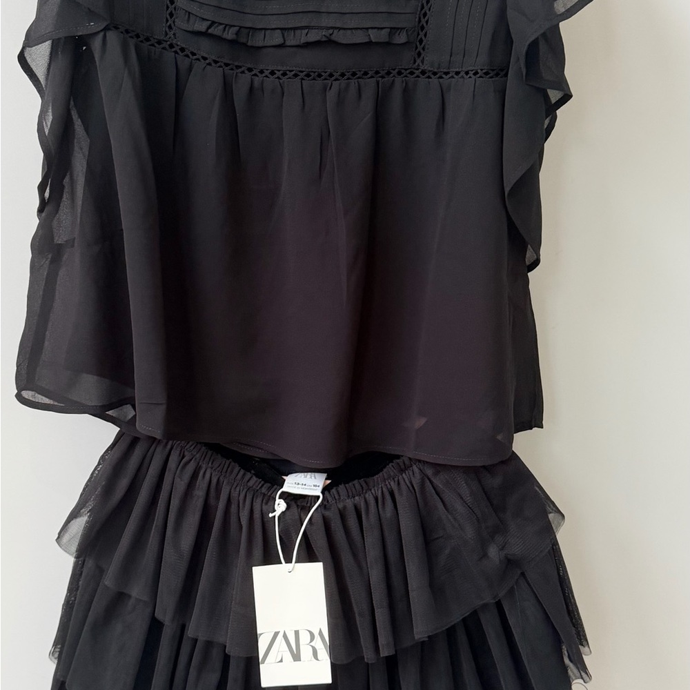 Zara Black Girls Two-Piece Ruffle Matching Set